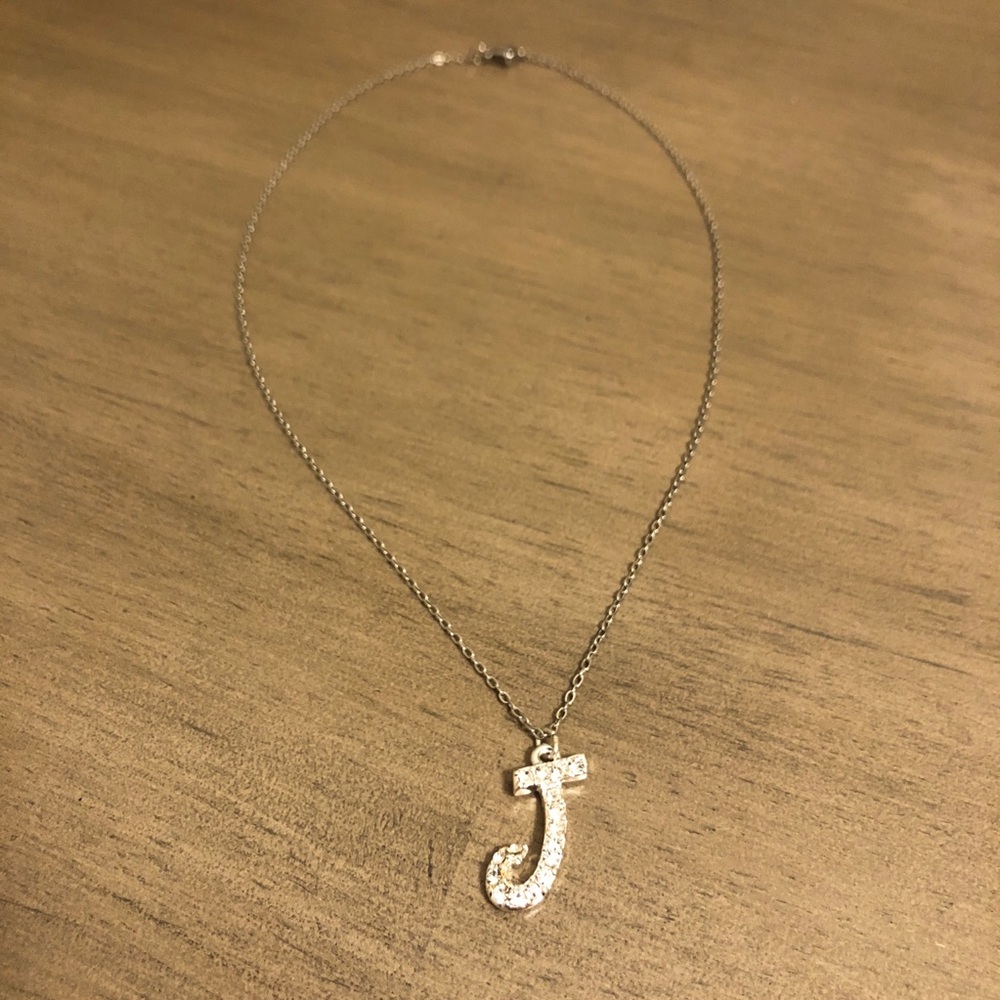 Elegant Silver Tone Initial Letter J Necklace